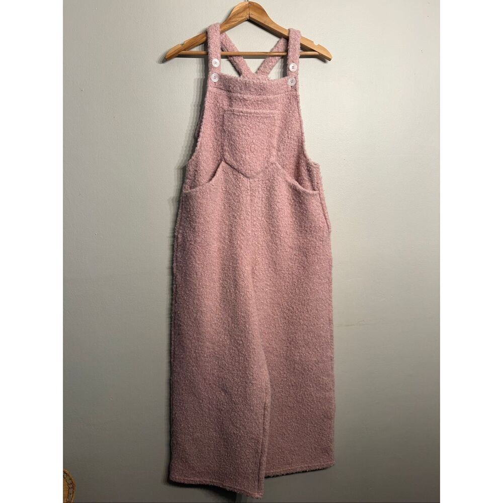 Halara Pink Fuzzy Teddy Square‎ Neck Sleeveless Wide Leg Casual Overalls Size XS